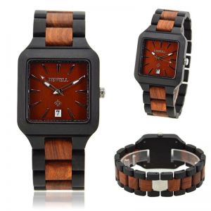 Dřevěné hodinky Bewell hranaté | tmavé, světlé, dvoubarevné, černé