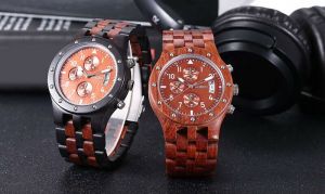 Pánské dřevěné hodinky BeWell se stopkami | Black, Black/red, Red, Zebra