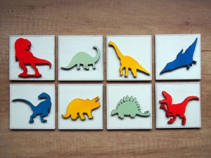 Sada dřevěných obrázků s motivy dinosaurů | 10x10cm, 20x20cm