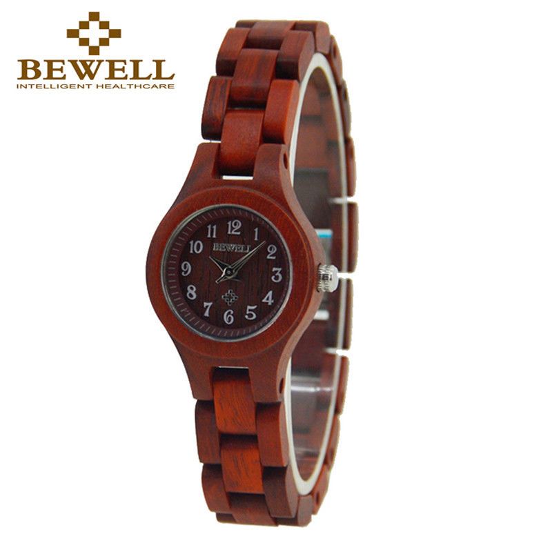 Dámské hodinky Bewell dřevěné s číslicemi - Red