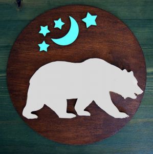 Dřevěná dekorace kruhová "wild stars" | medvěd, jelen, vlk