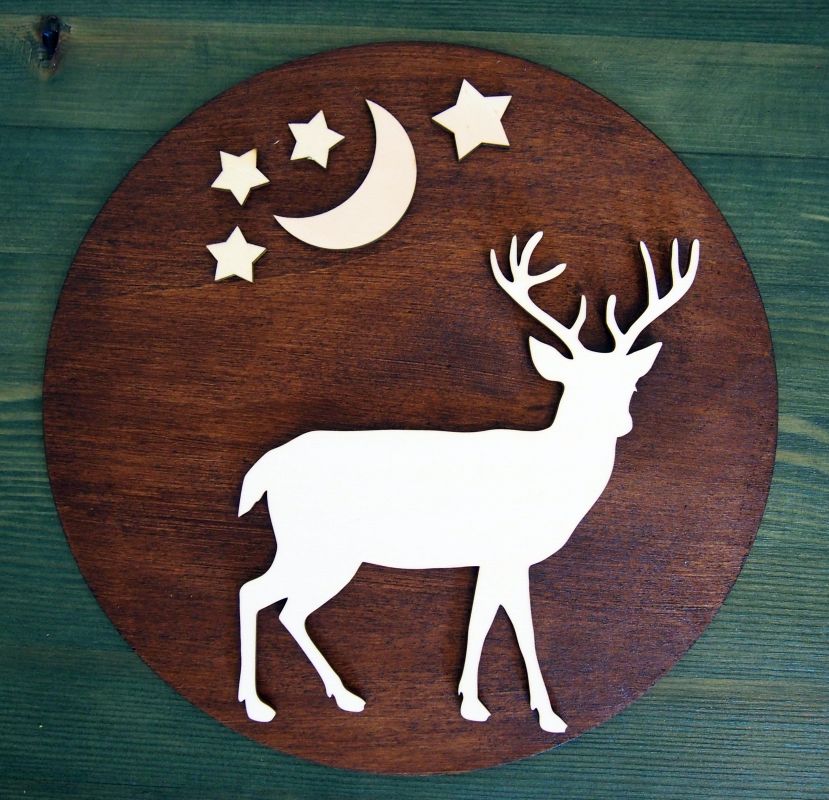 Dřevěná dekorace kruhová "wild stars" - jelen