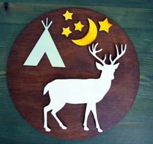 Dřevěná dekorace kruhová "wild teepee" - jelen