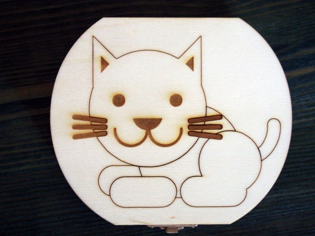 Dřevěná krabička na mléčné zoubky s českými popisky zvířátka - kočka