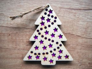 Vánoční ozdoba, stromek s barevnými detaily - tyrkys