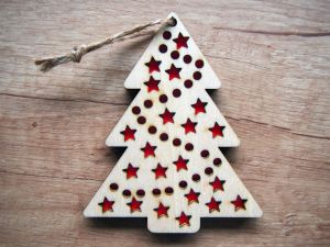 Vánoční ozdoba, stromek s barevnými detaily - červený