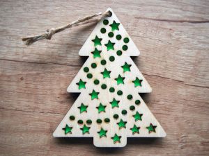 Vánoční ozdoba, stromek s barevnými detaily - zelený