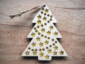 Vánoční ozdoba, stromek s barevnými detaily - žlutý