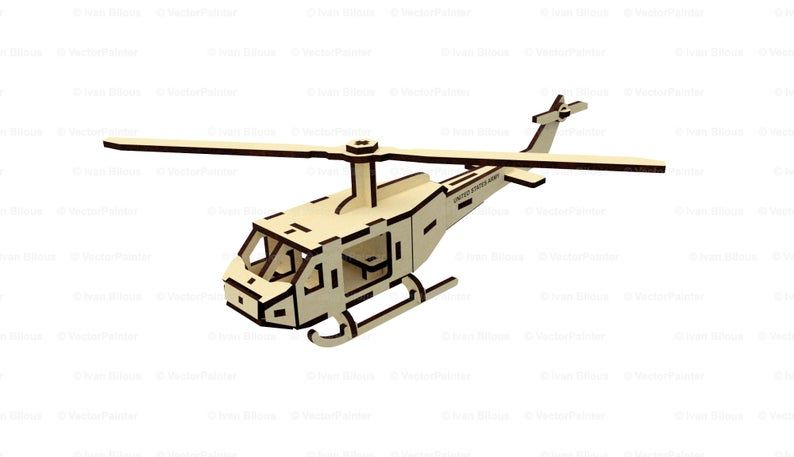 Dřevěné 3D puzzle, skládačka helikoptéra