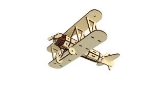 Dřevěné 3D puzzle, skládačka dvouplošník letadlo