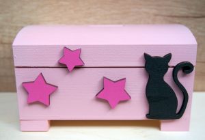 Pokladnička truhlička s kočkou a hvězdami