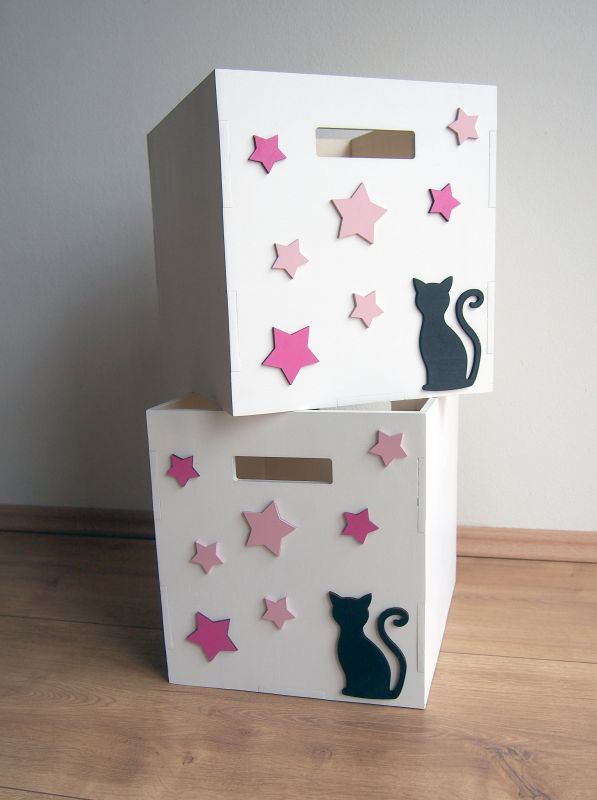 Box na hračky 33x33x38cm kočka s hvězdami